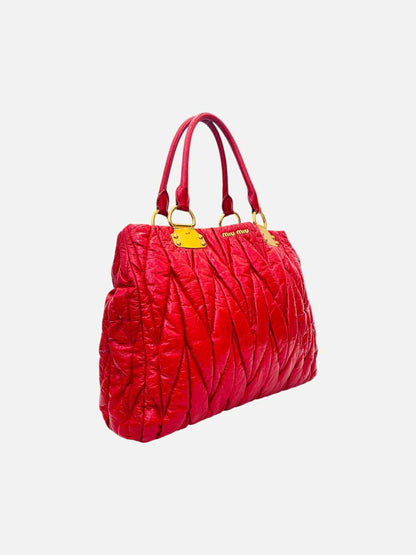 MIU MIU Shopping Red Matelasse Tote Bag