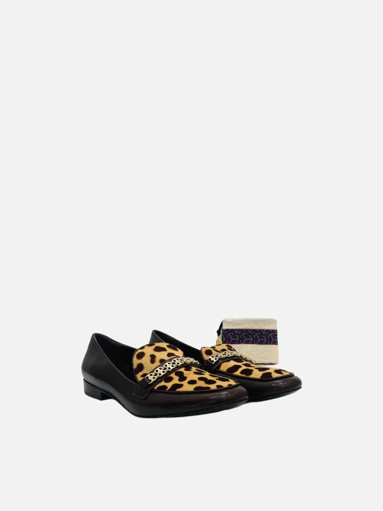 TORY BURCH Billy Brown & Beige Leopard Smoking Slippers