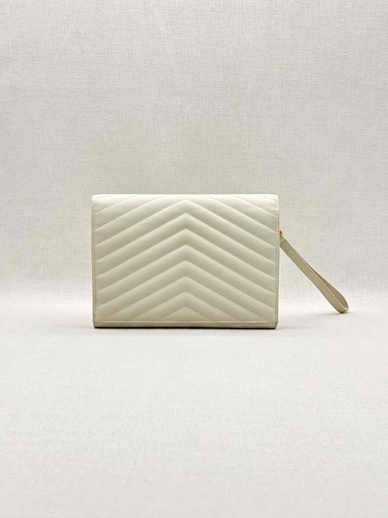 SAINT LAURENT Cassandre Matelasse Flap White Wristlet
