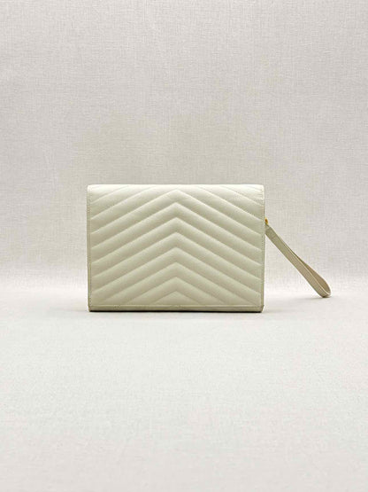 SAINT LAURENT Cassandre Matelasse Flap White Wristlet