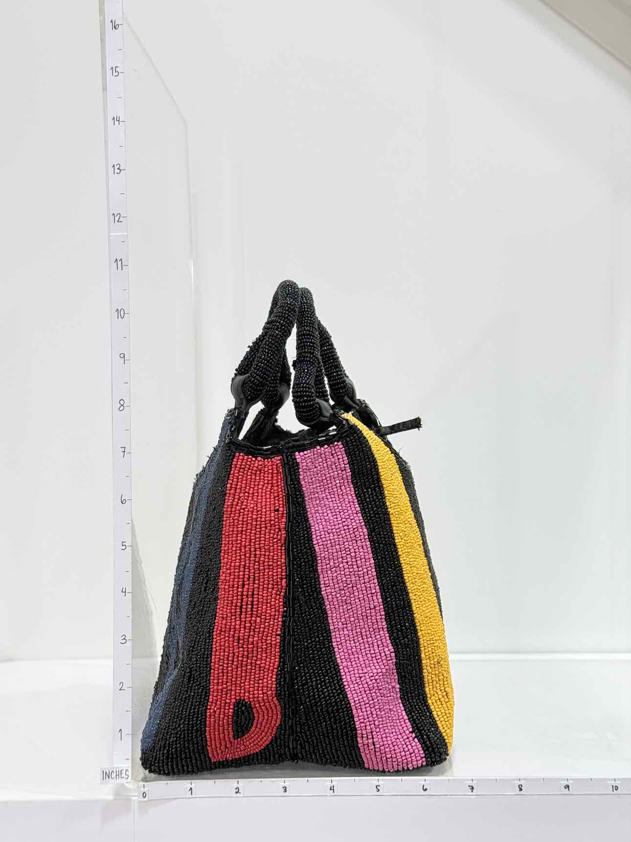 STAUD Cote Black Multicolor Mosaic Stripe Bucket Bag