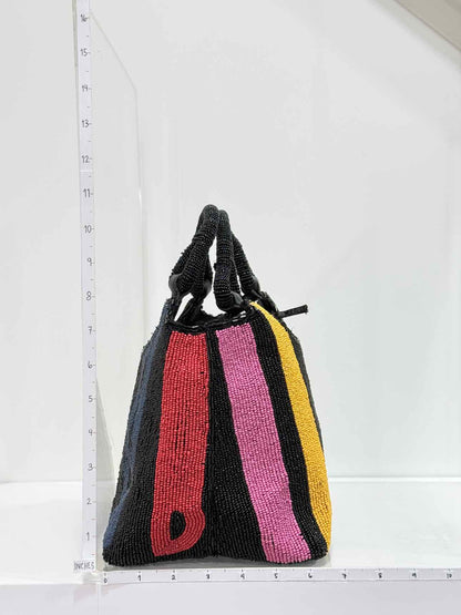STAUD Cote Black Multicolor Mosaic Stripe Bucket Bag