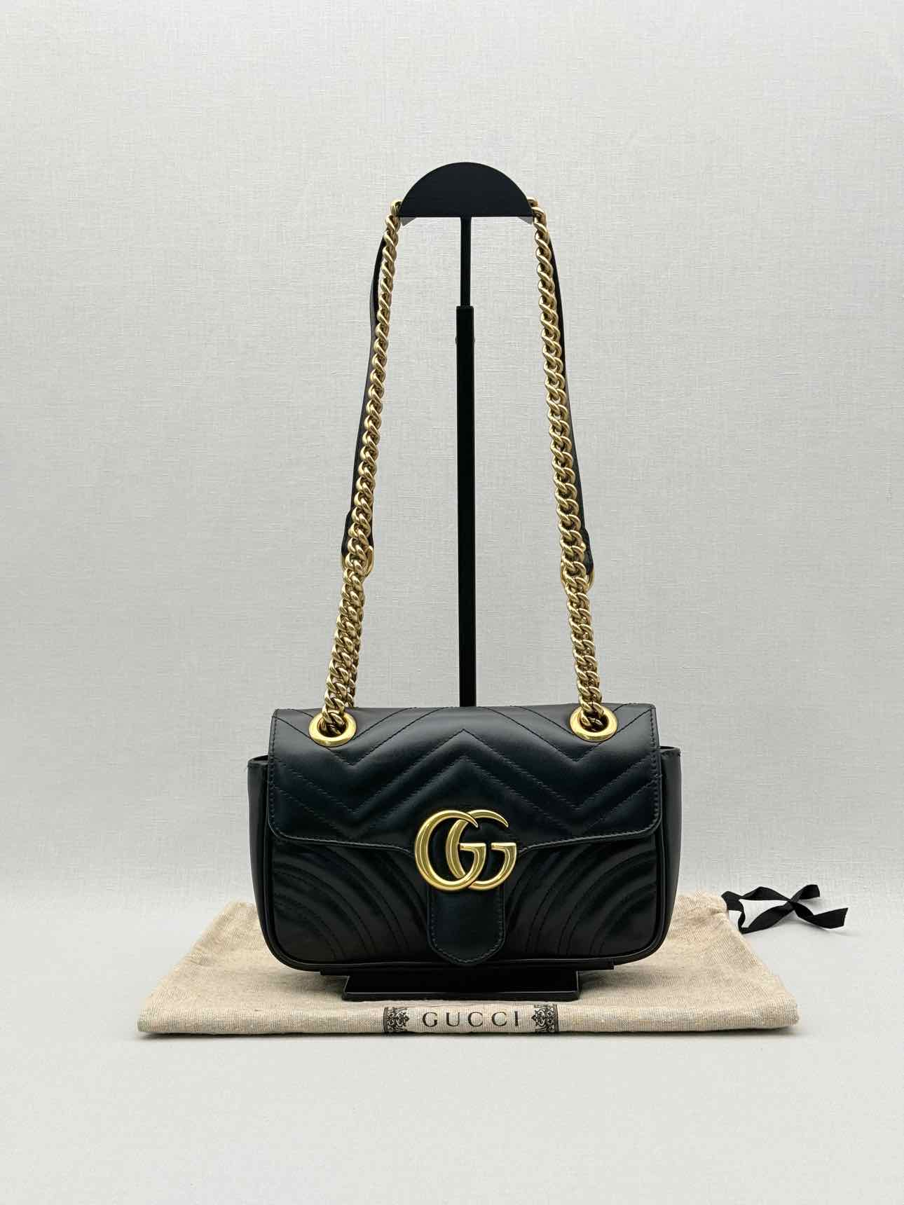 GUCCI GG Marmont Black Chevron Quilted Shoulder Bag