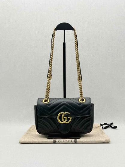 GUCCI GG Marmont Black Chevron Quilted Shoulder Bag