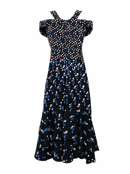 PETER PILOTTO Asymmetric Black, Blue & Peach Midi Dress