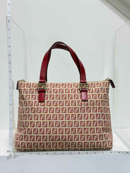 FENDI Shopping Cream & Burgundy Zucchino Tote Bag