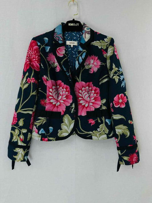 KENZO Navy Blue Multicolor Floral Size US 8 Jacket