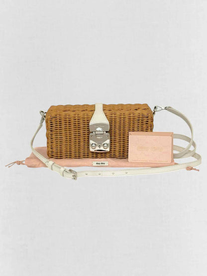 MIU MIU Midollino Brown w/ White Woven Clutch