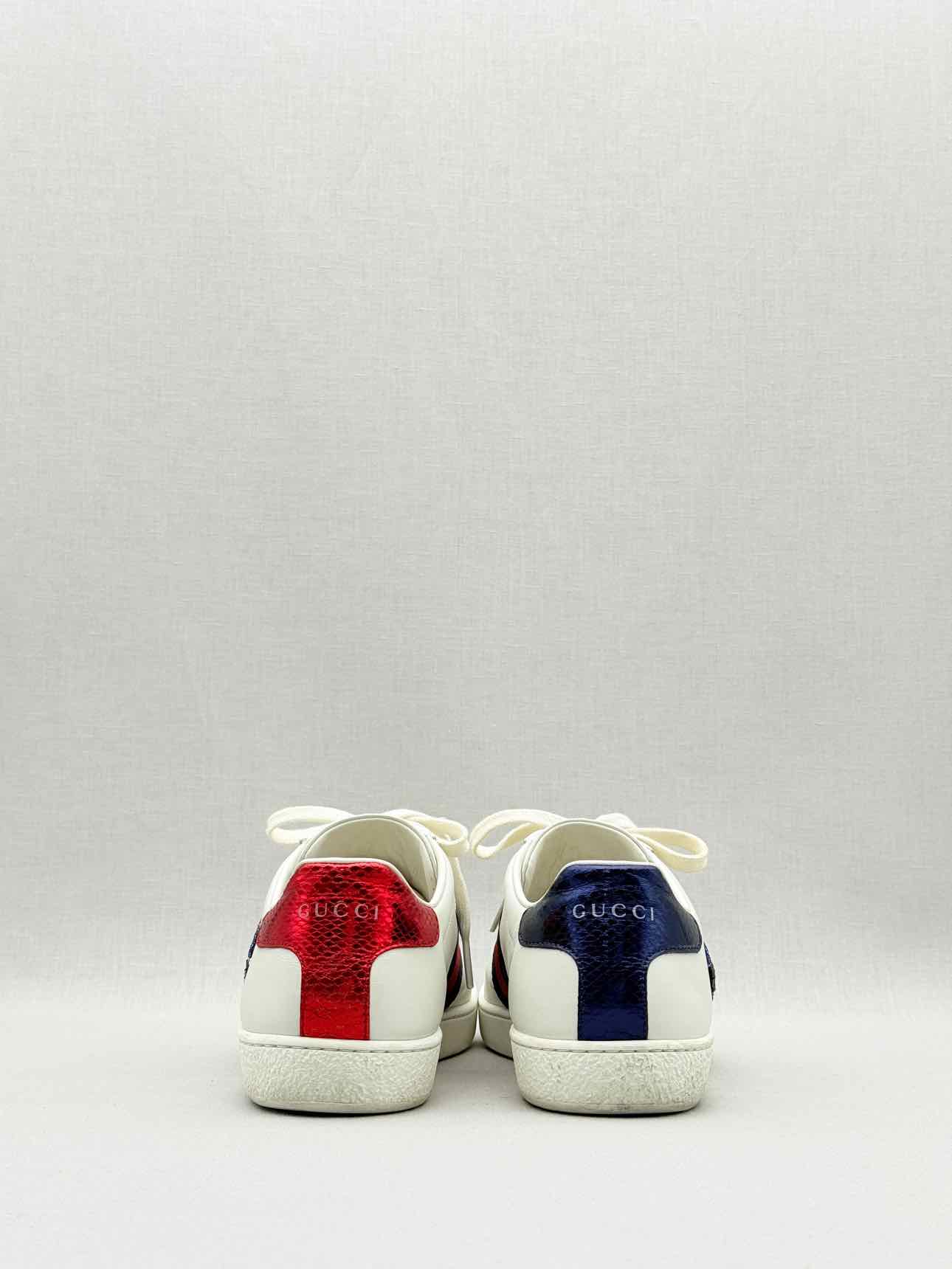 GUCCI Snake Ace White Embellished Size EU 37.5 Sneakers