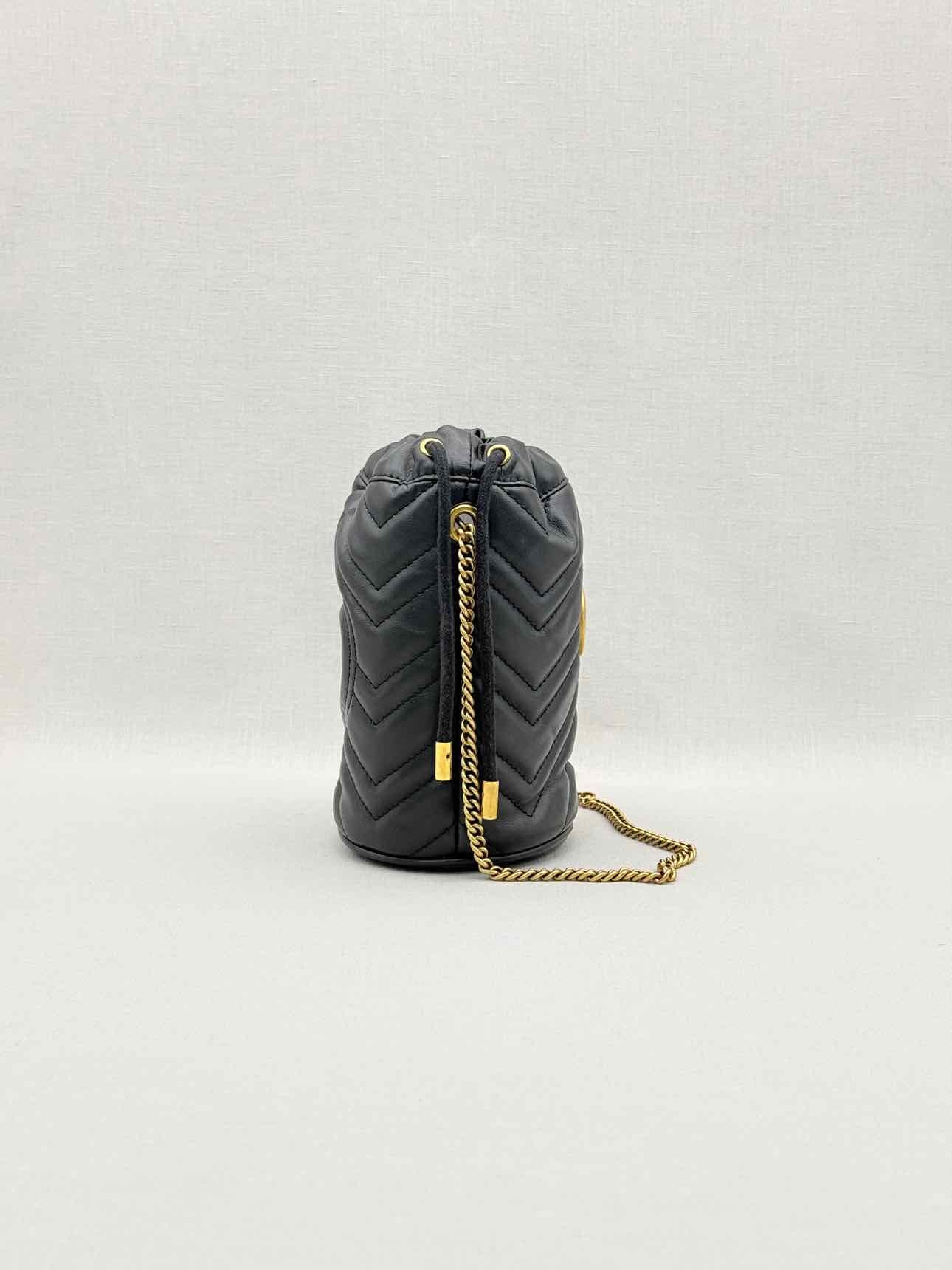 GUCCI GG Marmont Black Chevron Bucket Bag