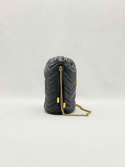 GUCCI GG Marmont Black Chevron Bucket Bag