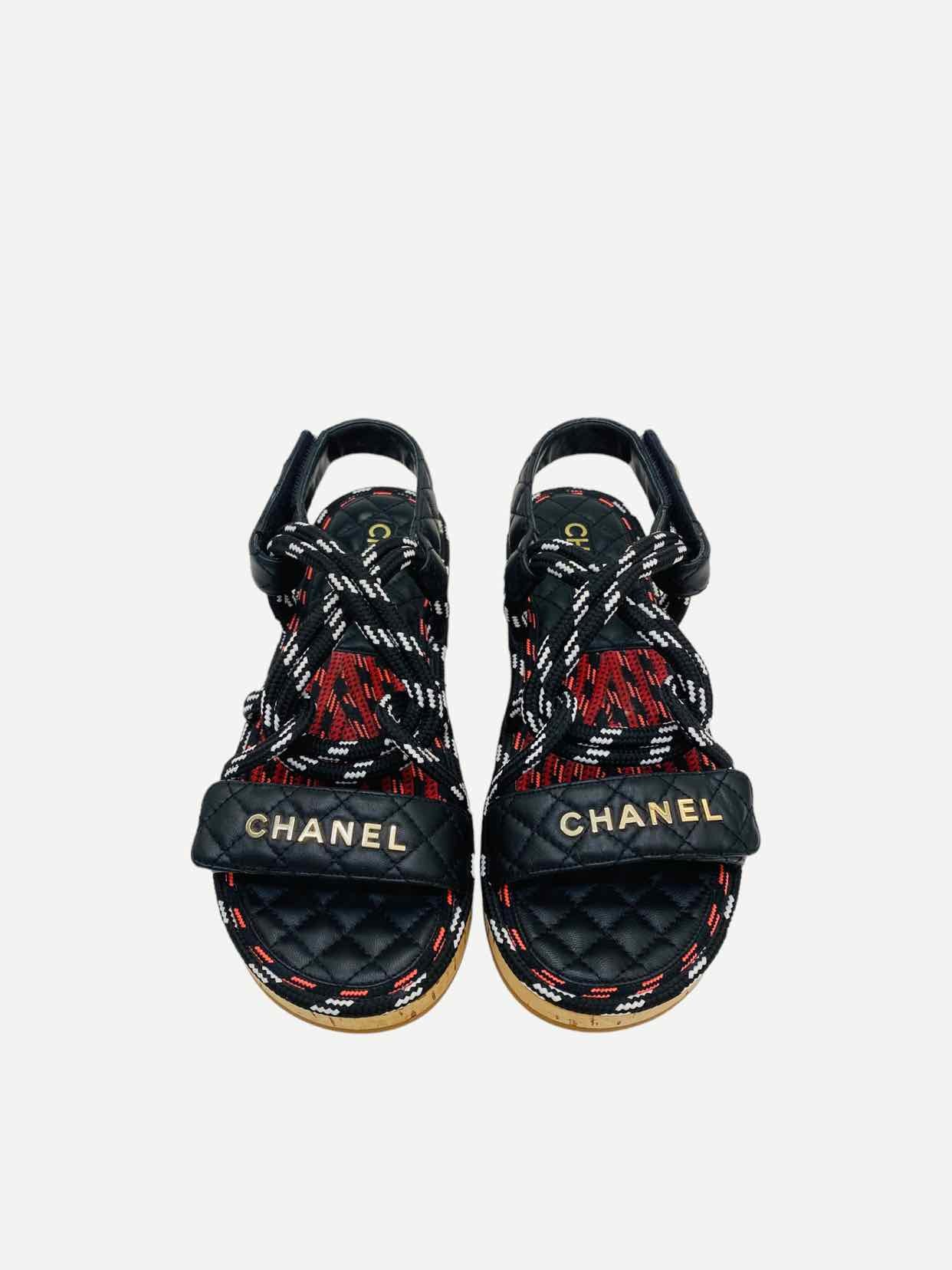 CHANEL Dad Cord Black Multicolor Size EU 40C Sandals