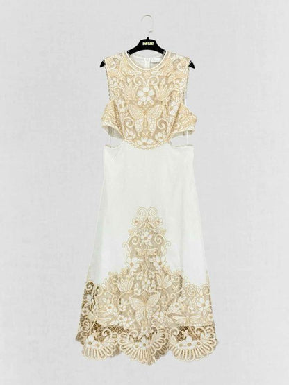 ZIMMERMANN Jeannie White & Gold Size US 12 Midi Dress