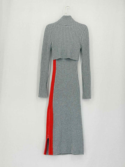 SPORTMAX Grey & Red Ribbed Size Small Midi Dress