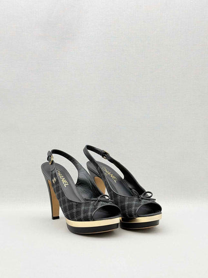 CHANEL Black Checkered Size EU 39 Slingbacks