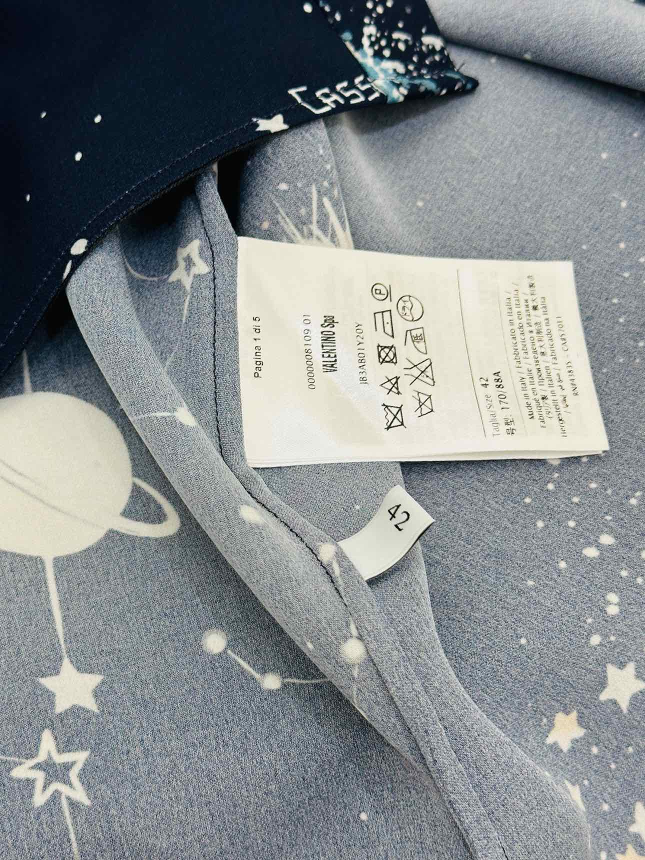 VALENTINO Neck Tie Blue w/ White Galaxy Blouse