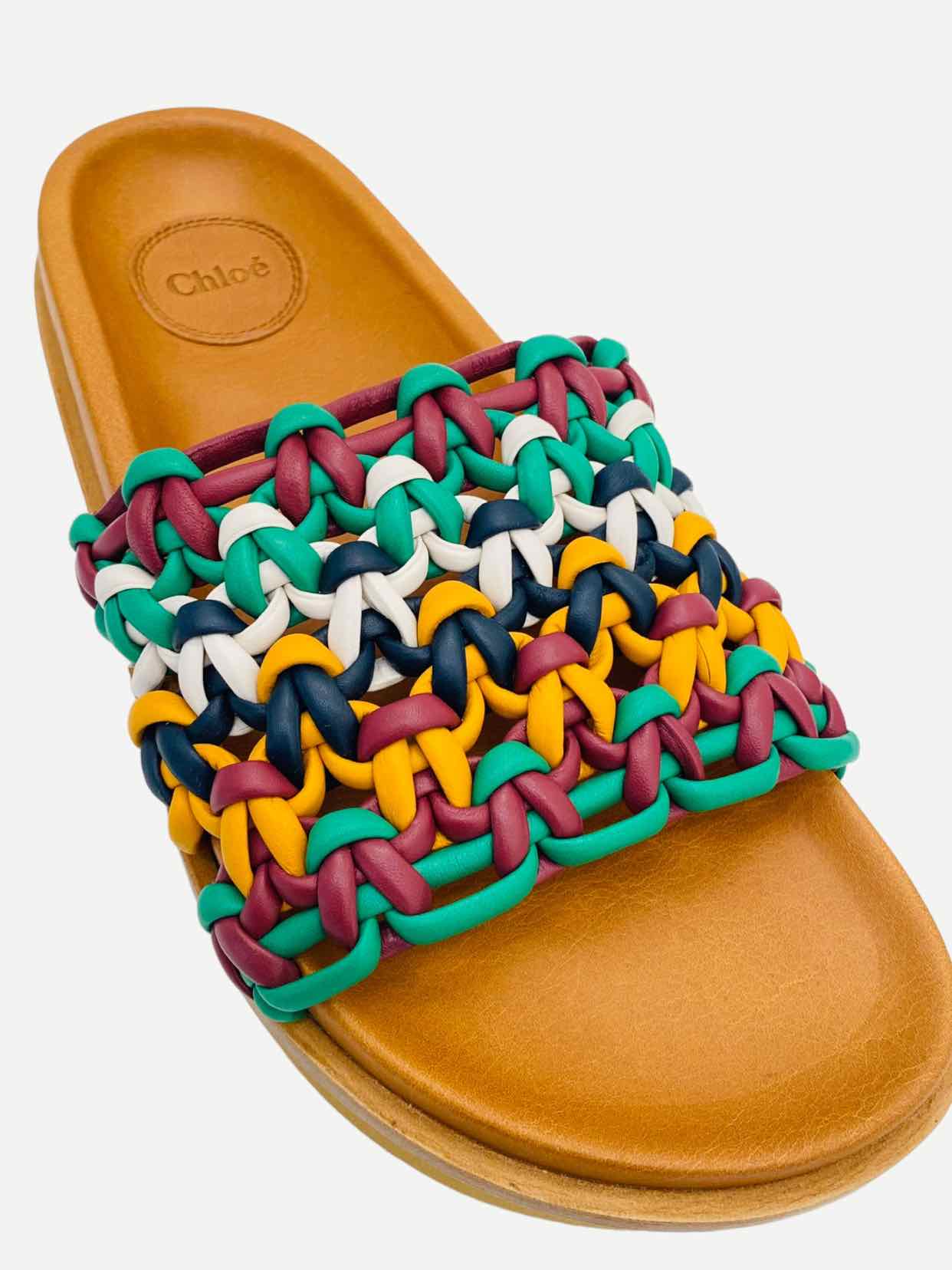 CHLOE Wavy Flatform Crochet Tan Multicolor Slides