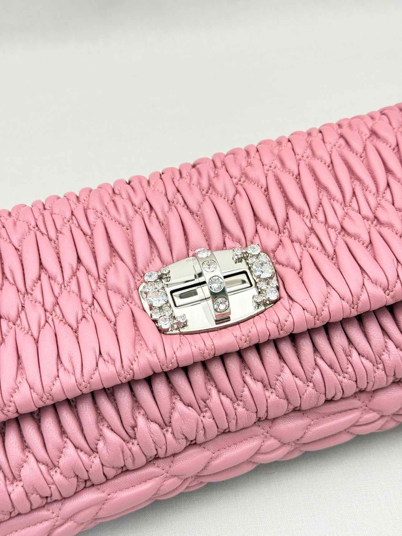 MIU MIU Nappa Crystal Pink Matelasse Shoulder Bag