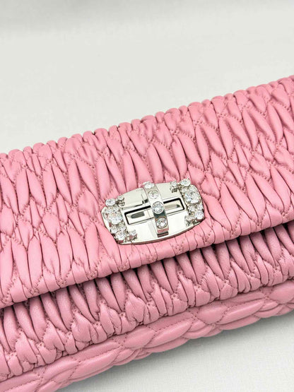 MIU MIU Nappa Crystal Pink Matelasse Shoulder Bag