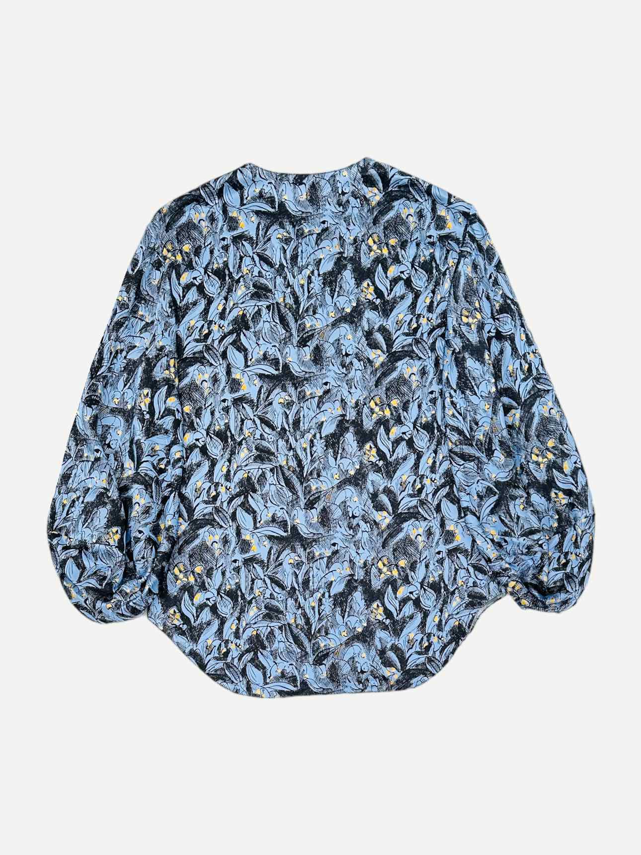 Pre - loved CHRISTIAN DIOR Blue w/ Black Floral Print Blouse at Reems Closet