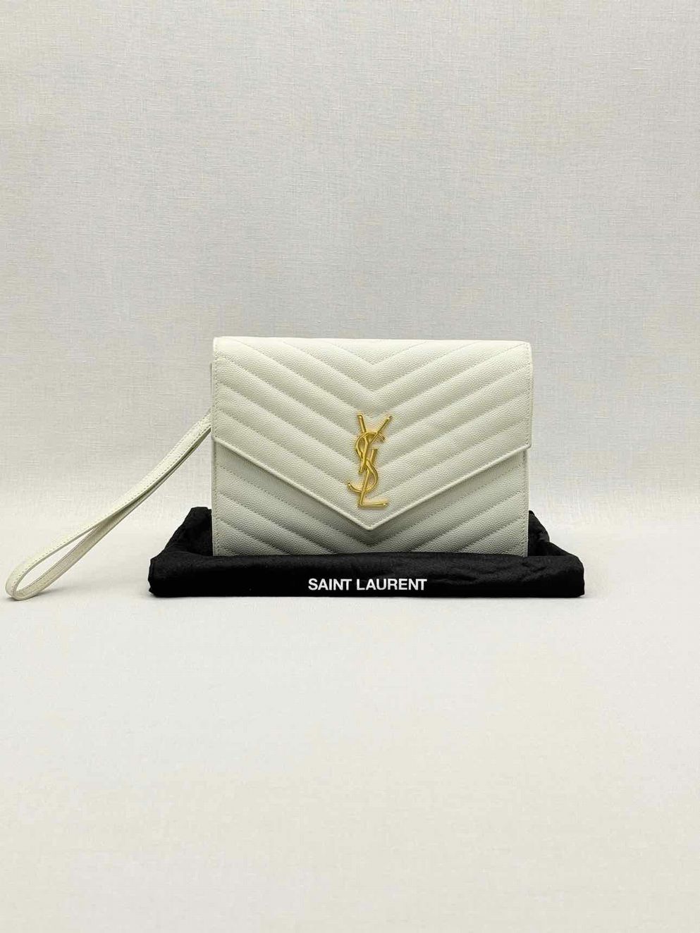 SAINT LAURENT Cassandre Matelasse Flap White Wristlet
