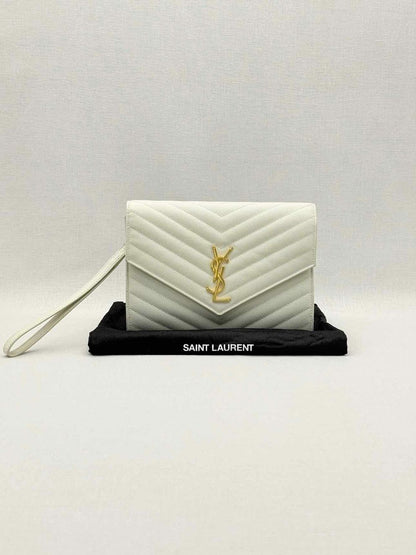 SAINT LAURENT Cassandre Matelasse Flap White Wristlet