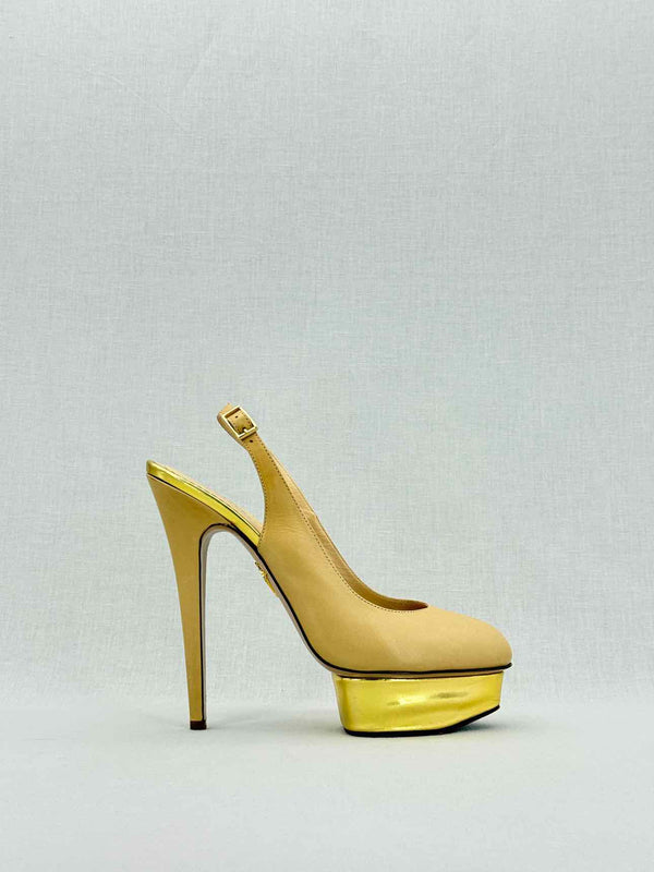 CHARLOTTE OLYMPIA Beige & Gold Size EU 41 Slingbacks