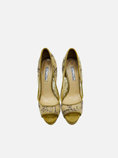 OSCAR DE LA RENTA Open Toe Beige Pumps 38.5