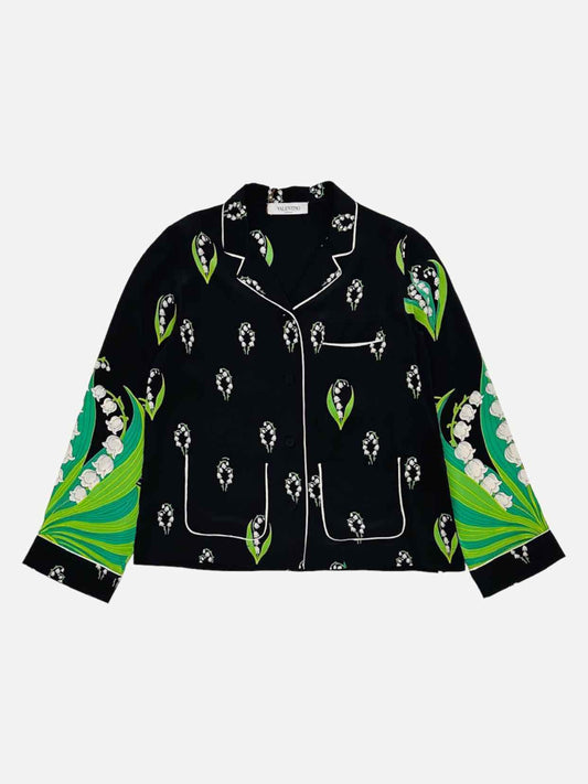 VALENTINO Pyjama Black w/ Green Floral Shirt