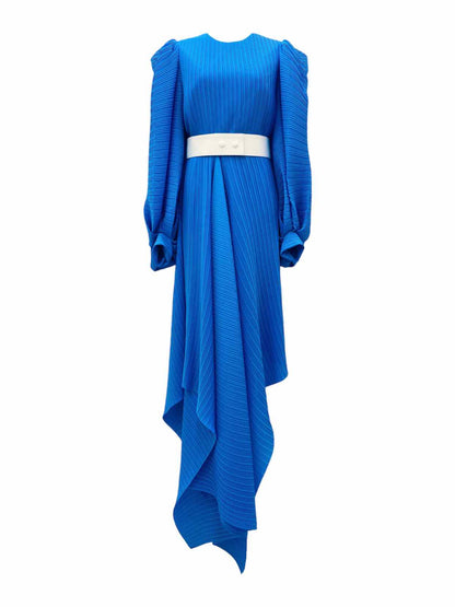 SOLACE LONDON Asymmetrical Hem Blue Midi Dress