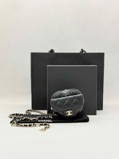 CHANEL CC in Love Heart Black Quilted Belt Bag