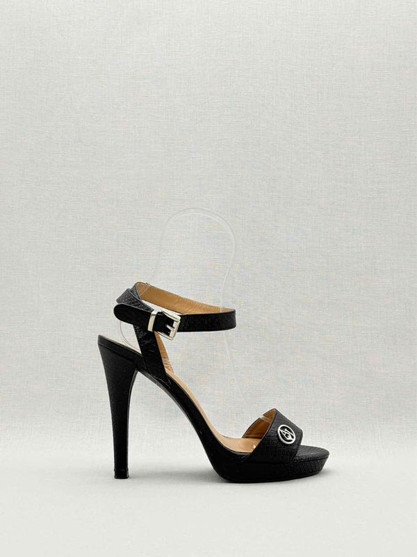 ARMANI JEANS Black Textured Size EU 38 Heeled Sandals
