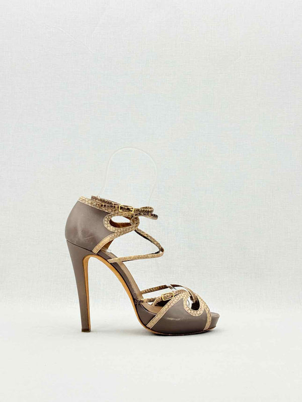 HERMES Brown Python Size EU 38 Platform Sandals