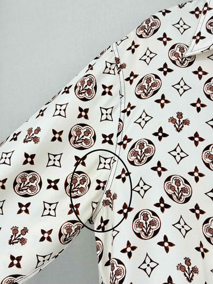 LOUIS VUITTON White w/ Brown Monogram Size US 4 Shirt