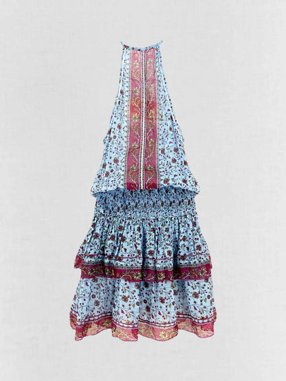 POUTTE ST BARTH Blue & Burgundy Size Large Short Dress