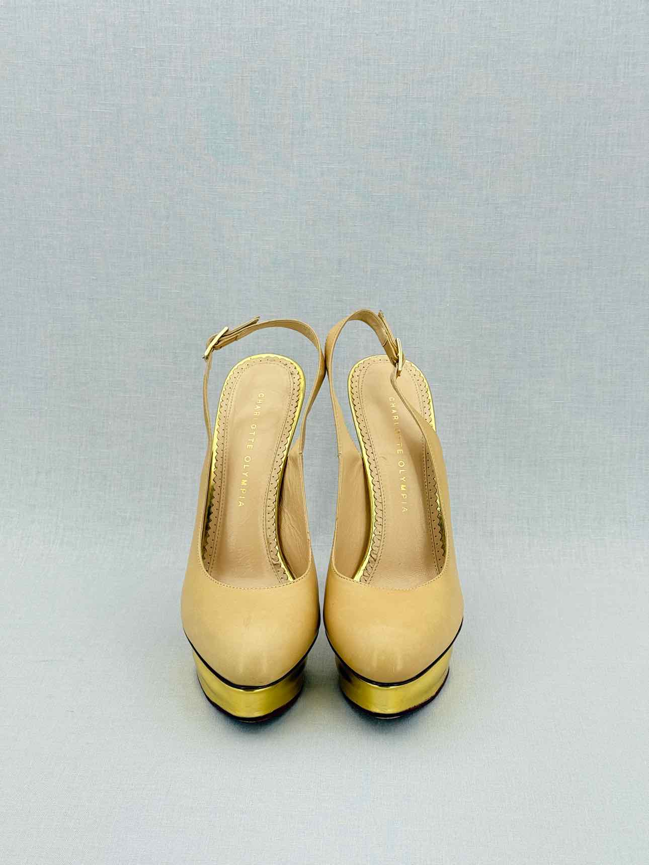 CHARLOTTE OLYMPIA Beige & Gold Size EU 41 Slingbacks