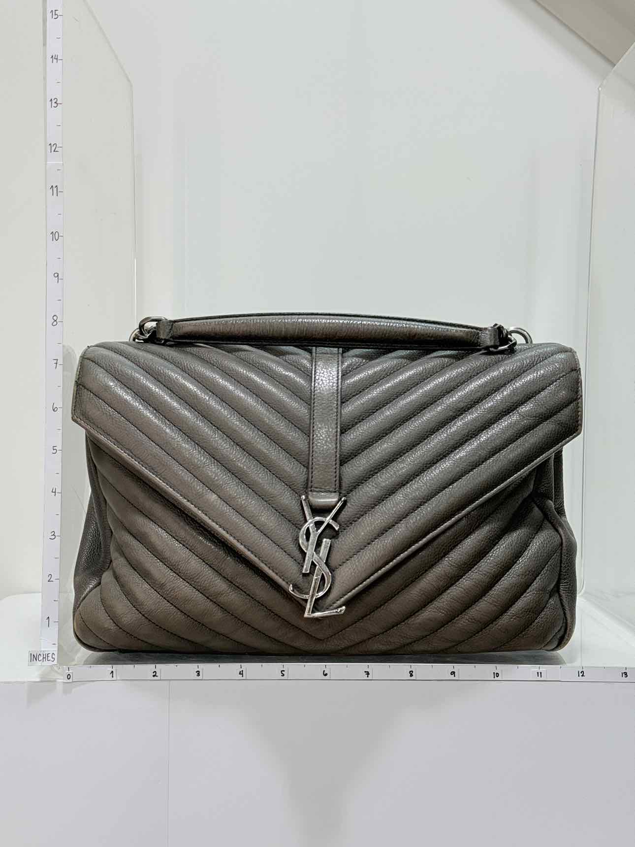 SAINT LAURENT College Grey Chevron Shoulder Bag