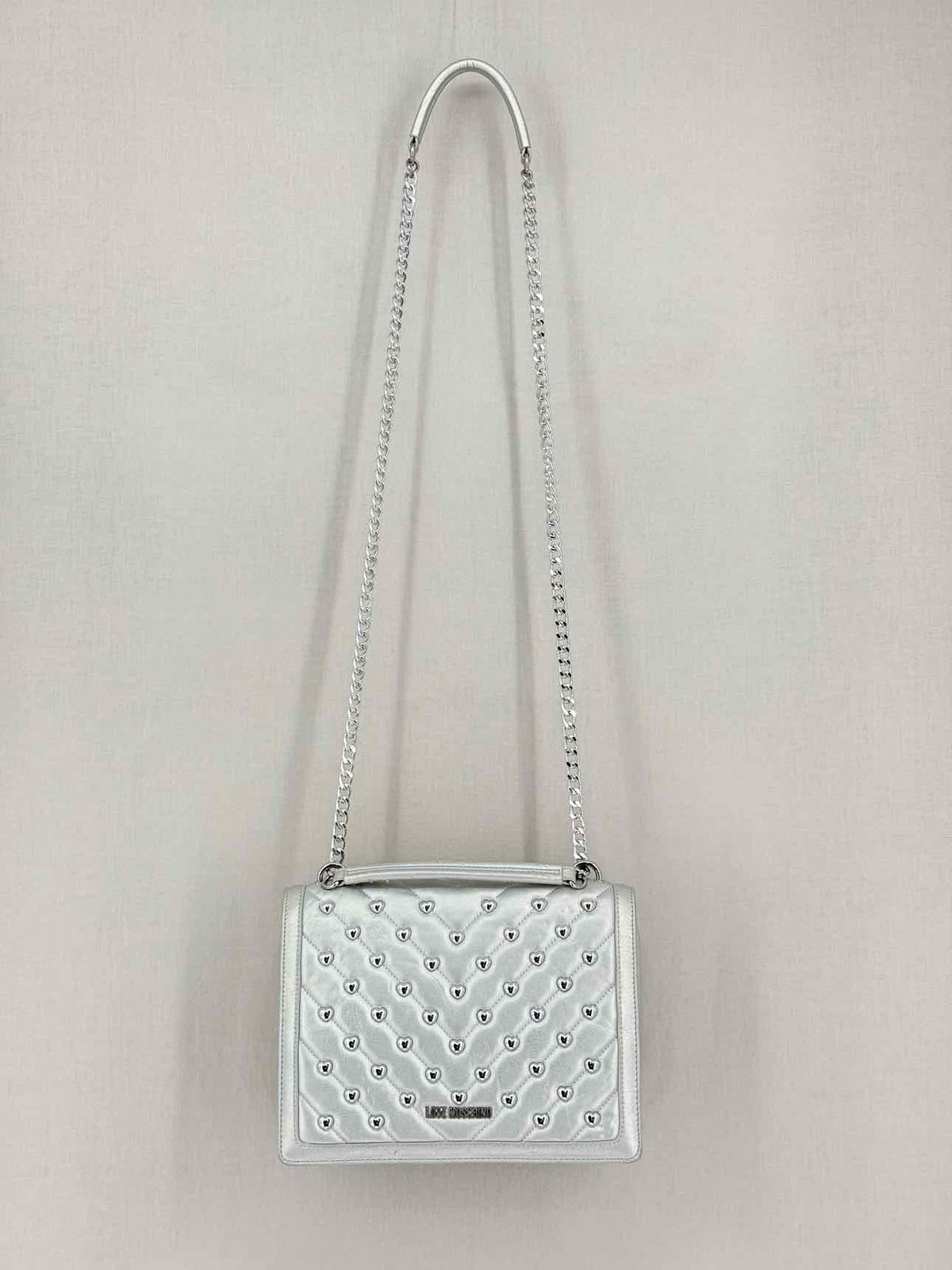 LOVE MOSCHINO Metallic Silver Quilted Shoulder Bag