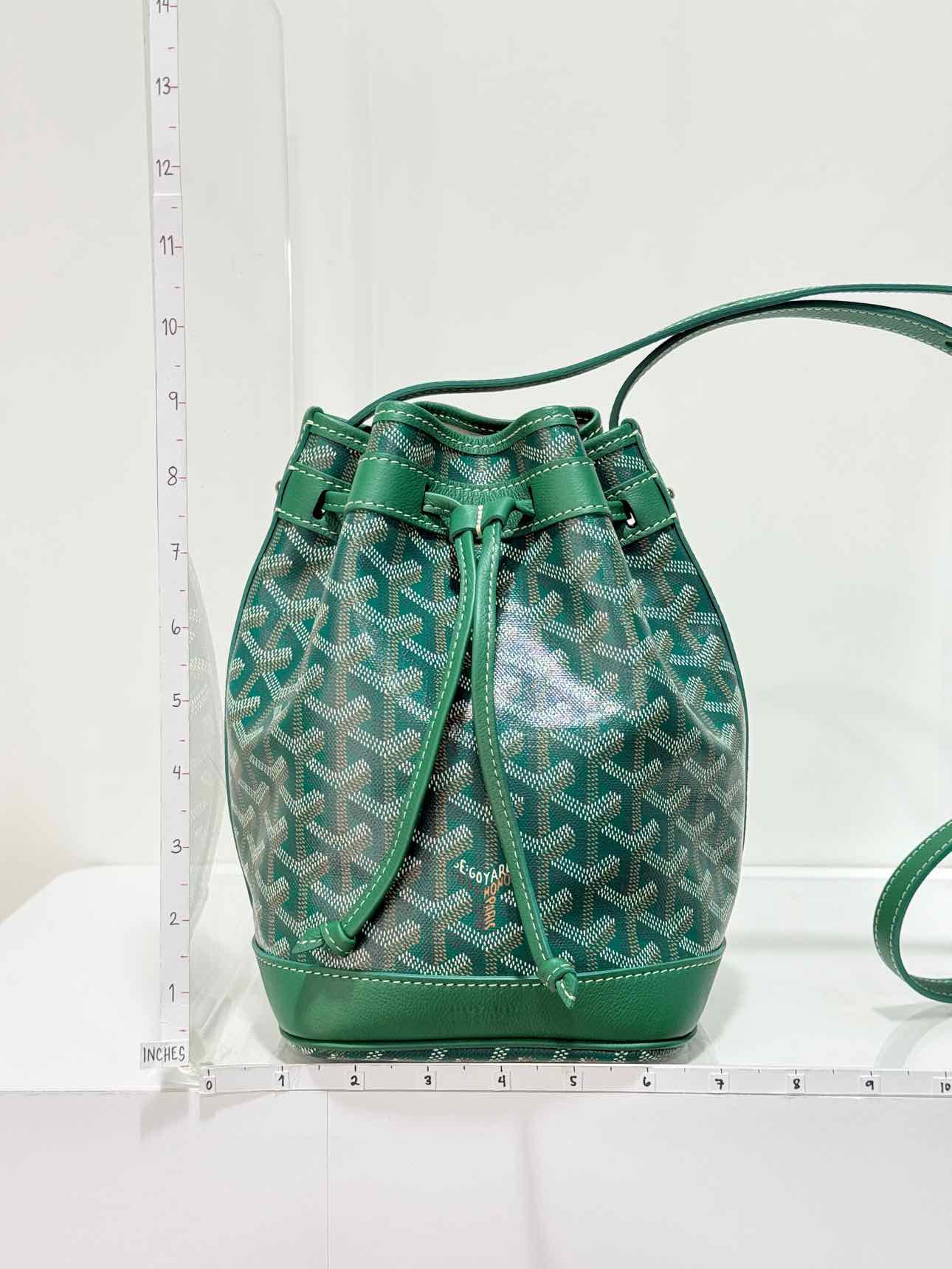 GOYARD Petit Flot Green Goyardine Chevron Bucket Bag