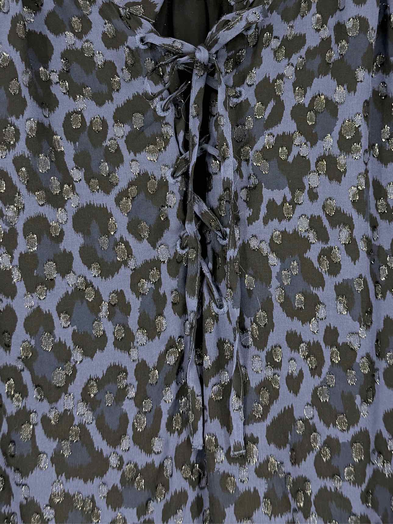 KATE SPADE Blue & Black Leopard Print Size Large Blouse