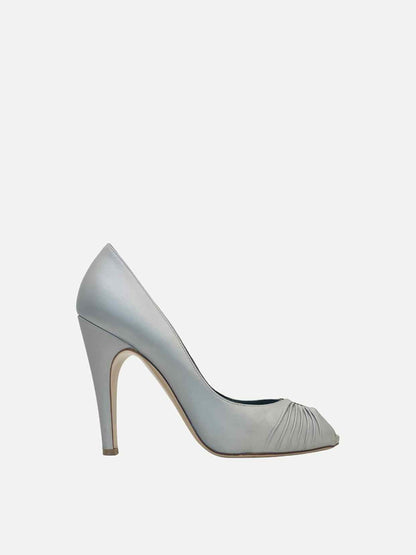 SALVATORE FERRAGAMO Peep Toe Silver Pumps