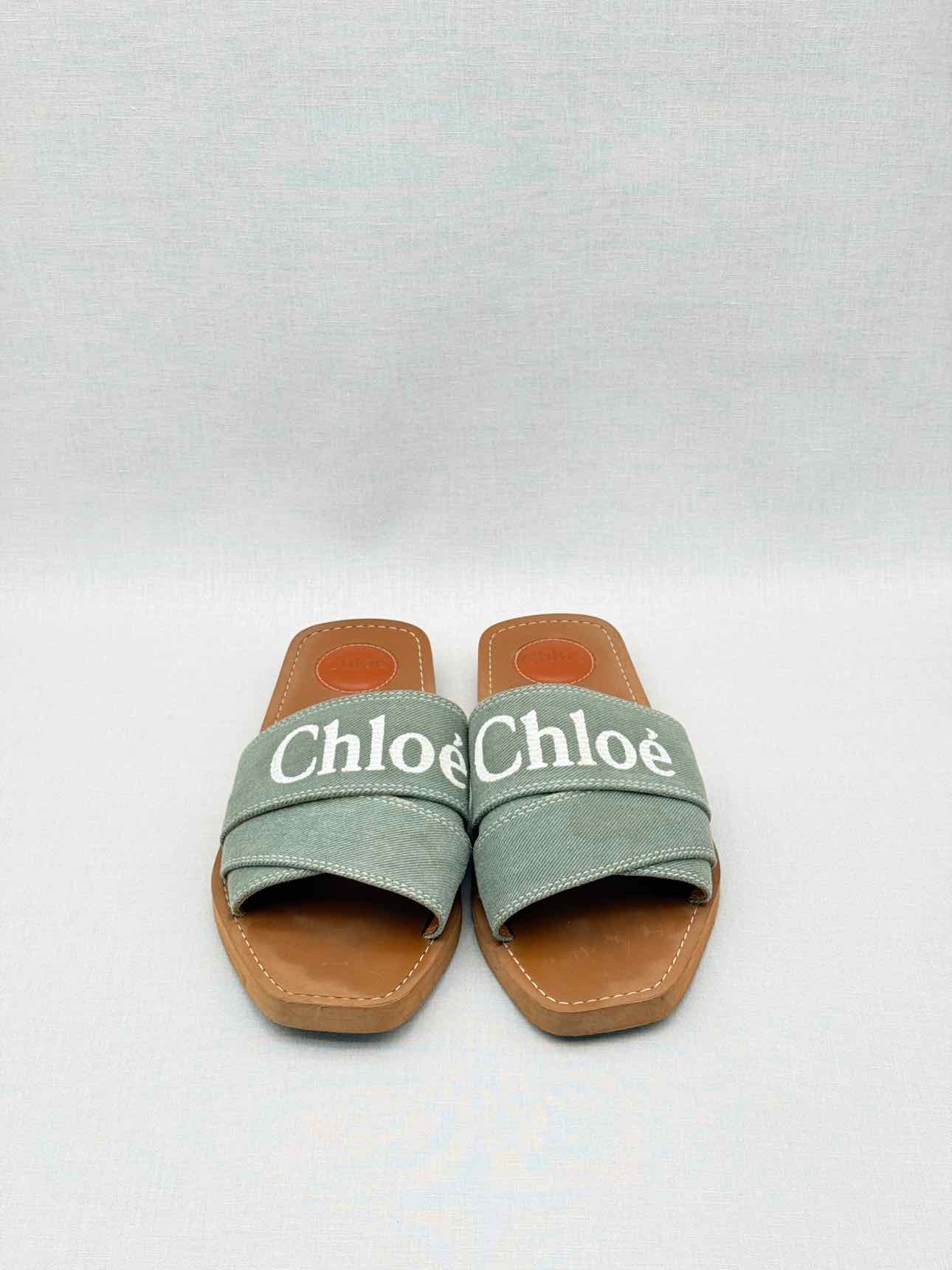 CHLOE Woody Green Logo Size EU 40 Sandals