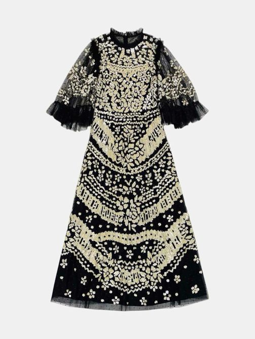 NEEDLE & THREAD Anais Black & Gold Long Dress