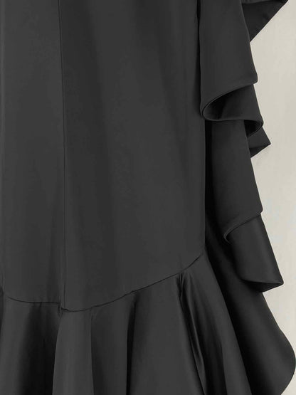 RASARIO Tube Black Ruffled Size US 6 Long Dress