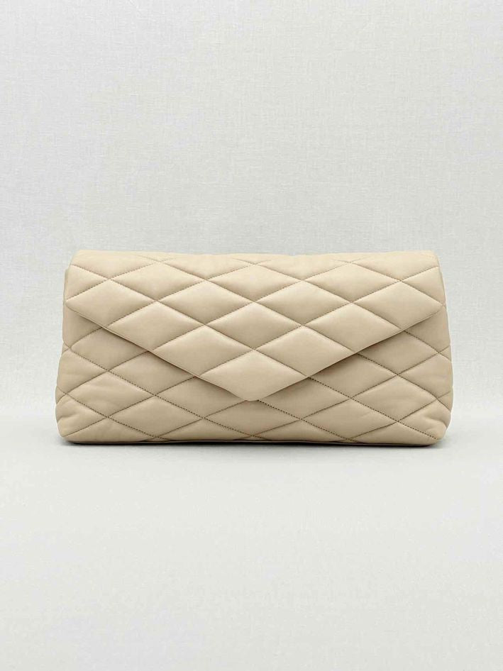 SAINT LAURENT Sade Puffer Envelope Beige Quilted Clutch