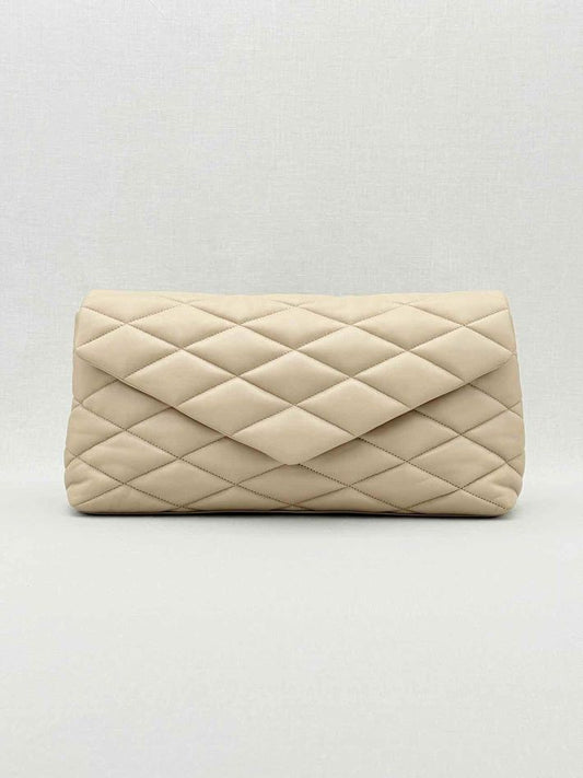 SAINT LAURENT Sade Puffer Envelope Beige Quilted Clutch