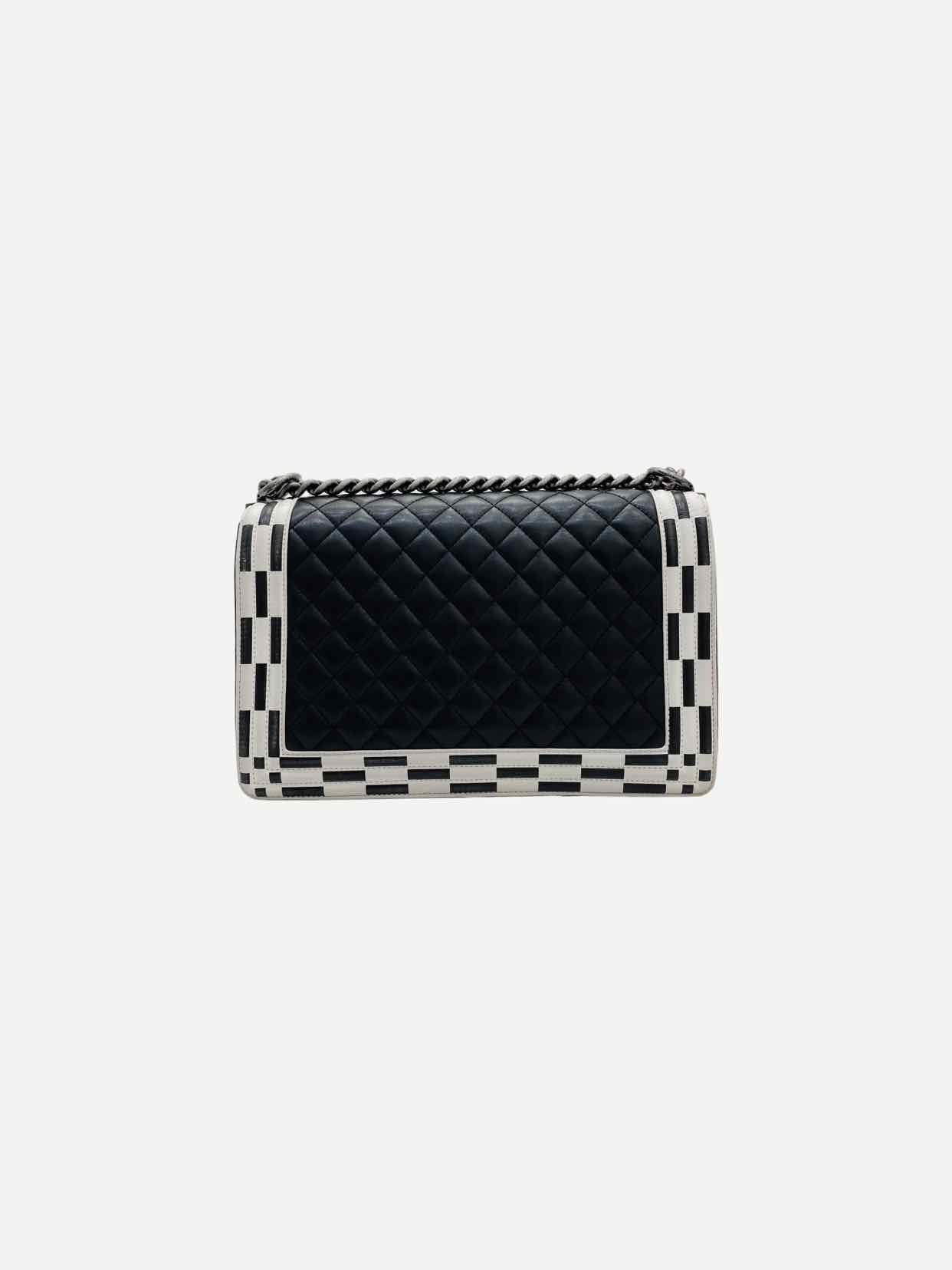 CHANEL Boy Black & White Checkerboard Trim Shoulder Bag