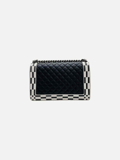 CHANEL Boy Black & White Checkerboard Trim Shoulder Bag