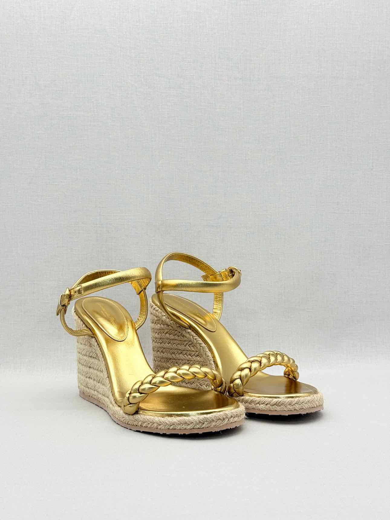 GIANVITO ROSSI Metallic Gold Braided Size EU 41 Wedges