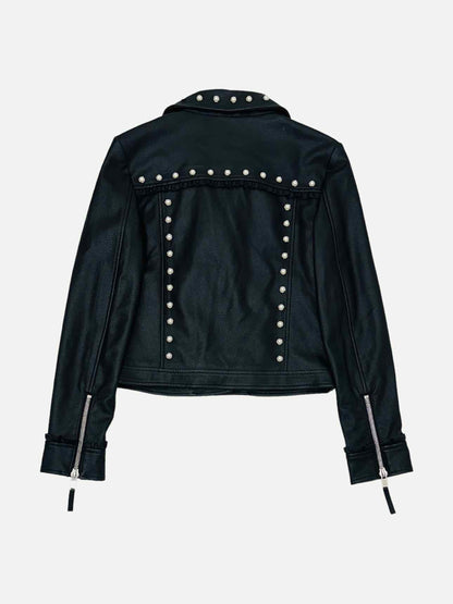 Pre - loved TWIN - SET Leather Black Pearl Embellished Jacket at Reems Closet